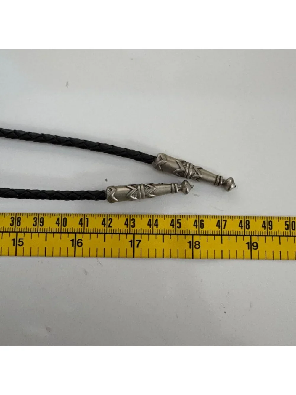 Vintage Mens Bolo Tie Pewter Eagle Pendant Braided Black Leather Cord EJC 1989